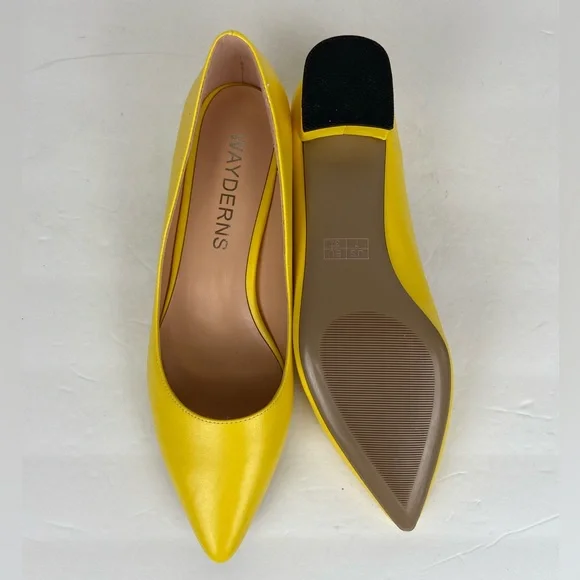 Wayderns Square Heels Pumps Shoes Size 7 Neon Yellow Preppy Career Y2K Inspired - Picture 9 of 9